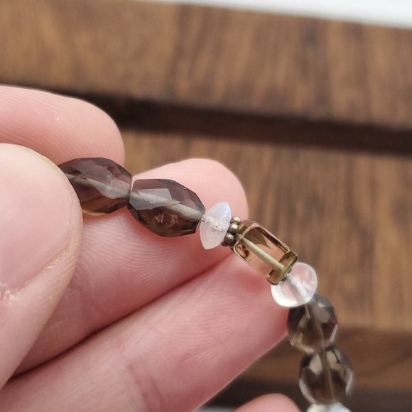 7 Inch 925 Sterling Silver Smoky Quartz And Moonstones Bracelet - Picture 5 of 7